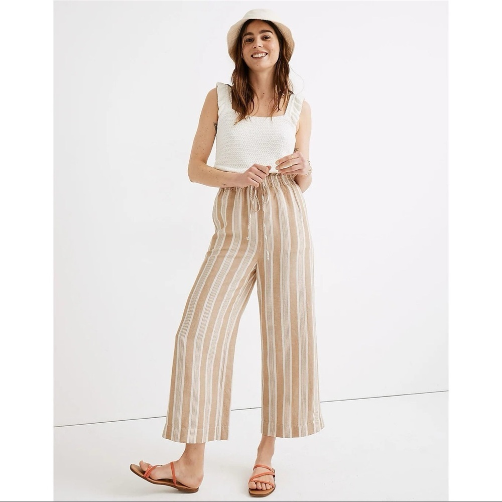 Madewell Linen Blend Stripe Pull On Crop Pants XS Vacation Casual